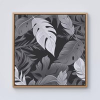 Warren Reed - Designer Black White Tropical Leaves Framed Canvas in Light Brown | Size: w40 inch x h40 inch