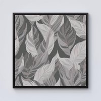 Warren Reed - Designer Grey Floral Leaves Framed Canvas in Black | Size: w40 inch x h40 inch