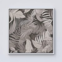 Warren Reed - Designer Grey Brown Tropical Leaves Framed Canvas in Off-White | Size: w10 inch x h10 inch