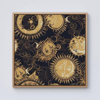 Warren Reed - Designer Moon & Sun Gold Blue Framed Canvas in Light Brown | Size: W16" x H16"