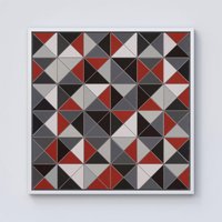 Warren Reed - Designer Grey Red Triangle Geometric Framed Canvas in Off-White | Size: W16" x H16"