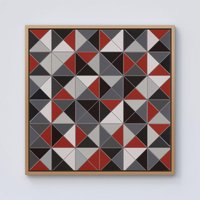 Warren Reed - Designer Grey Red Triangle Geometric Framed Canvas in Light Brown | Size: w40 inch x h40 inch