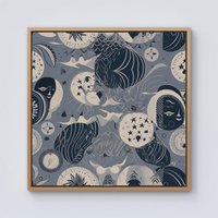Warren Reed - Designer Abstract Moon & Stars Framed Canvas in Light Brown | Size: w40 inch x h40 inch