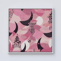 Warren Reed - Designer Abstract Pink Moon Pattern Framed Canvas in Off-White | Size: W16" x H16"