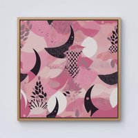Warren Reed - Designer Abstract Pink Moon Pattern Framed Canvas in Light Brown | Size: W16" x H16"