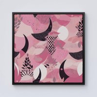 Warren Reed - Designer Abstract Pink Moon Pattern Framed Canvas in Black | Size: w40 inch x h40 inch