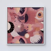 Warren Reed - Designer Abstract Red Pink Pattern Framed Canvas in Off-White | Size: w10 inch x h10 inch