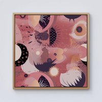 Warren Reed - Designer Abstract Red Pink Pattern Framed Canvas in Light Brown | Size: W16" x H16"