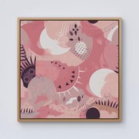 Warren Reed - Designer Abstract Pink White Framed Canvas in Light Brown | Size: w10 inch x h10 inch