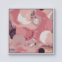 Warren Reed - Designer Abstract Pink White Framed Canvas in Off-White | Size: W30" x H30"