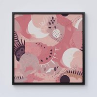 Warren Reed - Designer Abstract Pink White Framed Canvas in Black | Size: w40 inch x h40 inch