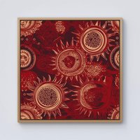 Warren Reed - Designer Abstract Red Moon & Sun Framed Canvas in Light Brown | Size: W30" x H30"