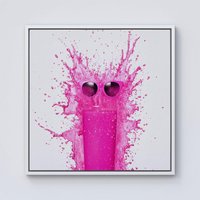 Warren Reed - Designer Pink Splashart Glass With Glasses Framed Canvas in Off-White | Size: w10 inch x h10 inch