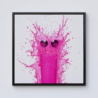 Warren Reed - Designer Pink Splashart Glass With Glasses Framed Canvas in Black | Size: w10 inch x h10 inch