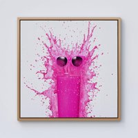 Warren Reed - Designer Pink Splashart Glass With Glasses Framed Canvas in Light Brown | Size: w40 inch x h40 inch