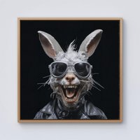 Warren Reed - Designer Funky Rabbit Face With Glasses Framed Canvas in Light Brown | Size: W16" x H16"