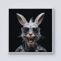 Warren Reed - Designer Funky Rabbit Face With Glasses Framed Canvas in Off-White | Size: w40 inch x h40 inch
