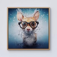 Warren Reed - Designer Splashart Doormouse With Glasses Framed Canvas in Light Brown | Size: W16" x H16"