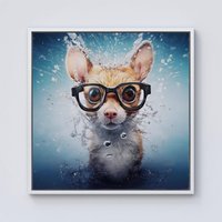 Warren Reed - Designer Splashart Doormouse With Glasses Framed Canvas in Off-White | Size: W30" x H30"
