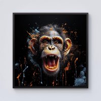 Warren Reed - Designer Monkey Face Splashart Framed Canvas in Black | Size: w10 inch x h10 inch