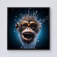 Warren Reed - Designer Splashart Cheeky Chimp Face With Glasses Framed Canvas in Black | Size: W16" x H16"