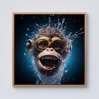 Warren Reed - Designer Splashart Cheeky Chimp Face With Glasses Framed Canvas in Light Brown | Size: W30" x H30"
