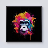 Warren Reed - Designer Multi Coloured Monkey Face Framed Canvas in Black | Size: w10 inch x h10 inch