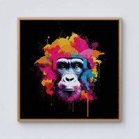 Warren Reed - Designer Multi Coloured Monkey Face Framed Canvas in Light Brown | Size: w40 inch x h40 inch