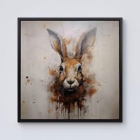 Warren Reed - Designer Watercolour Hare Face Framed Canvas in Black | Size: w10 inch x h10 inch