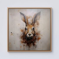 Warren Reed - Designer Watercolour Hare Face Framed Canvas in Light Brown | Size: w40 inch x h40 inch