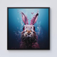 Warren Reed - Designer Rabbit Face Splashart Framed Canvas in Black | Size: w10 inch x h10 inch