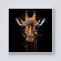 Warren Reed - Designer Giraffe Face Splashart Framed Canvas in Off-White | Size: w10 inch x h10 inch