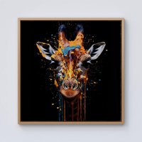 Warren Reed - Designer Giraffe Face Splashart Framed Canvas in Light Brown | Size: w40 inch x h40 inch