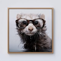 Warren Reed - Designer Splashart Ferret With Glasses Framed Canvas in Light Brown | Size: W30" x H30"
