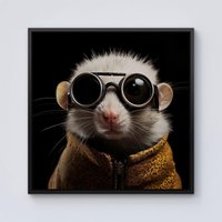 Warren Reed - Designer Realistic Doormouse with Glasses Framed Canvas in Black | Size: w40 inch x h40 inch