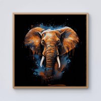 Warren Reed - Designer Splashart Elephant Blue Framed Canvas in Light Brown | Size: W30" x H30"