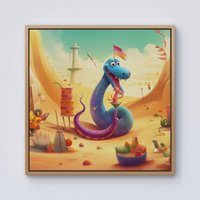 Warren Reed - Designer Snake On A Beach Holiday Framed Canvas in Light Brown | Size: W16" x H16"