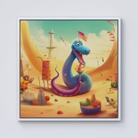 Warren Reed - Designer Snake On A Beach Holiday Framed Canvas in Off-White | Size: W30" x H30"