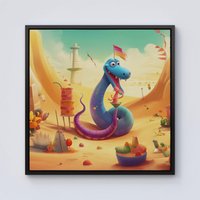 Warren Reed - Designer Snake On A Beach Holiday Framed Canvas in Black | Size: W30" x H30"