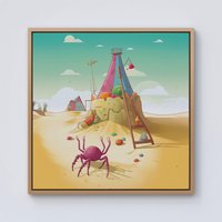 Warren Reed - Designer Crab On A Beach Holiday Framed Canvas in Light Brown | Size: w40 inch x h40 inch