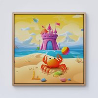 Warren Reed - Designer Orange Crab On A Beach Holiday Framed Canvas in Light Brown | Size: w10 inch x h10 inch