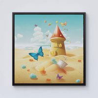 Warren Reed - Designer Butterflies On A Beach Holiday Framed Canvas in Black | Size: w40 inch x h40 inch