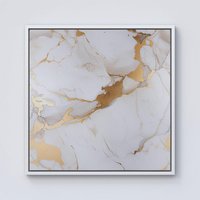 Warren Reed - Designer White Marble With Gold Framed Canvas in Off-White | Size: w10 inch x h10 inch