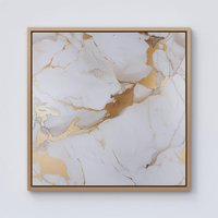 Warren Reed - Designer White Marble With Gold Framed Canvas in Light Brown | Size: W16" x H16"