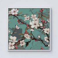 Warren Reed - Designer Pink Blossom Asian Design Framed Canvas in Off-White | Size: W30" x H30"
