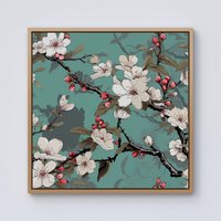 Warren Reed - Designer Pink Blossom Asian Design Framed Canvas in Light Brown | Size: W30" x H30"
