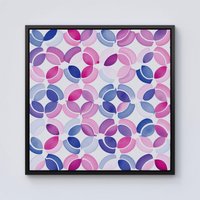 Warren Reed - Designer Interlocking Pink Blue Shape Framed Canvas in Black | Size: w40 inch x h40 inch