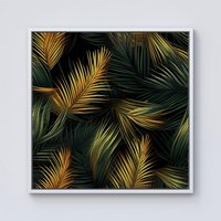 Warren Reed - Designer Golden Palm Leaves Framed Canvas in Off-White | Size: w40 inch x h40 inch