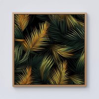 Warren Reed - Designer Golden Palm Leaves Framed Canvas in Light Brown | Size: w40 inch x h40 inch