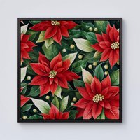 Warren Reed - Designer Poinsetta Watercolour Framed Canvas in Black | Size: W16" x H16"